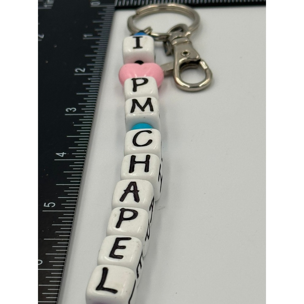 Precious Moments Chapel Beaded Keychain I Heart PM Chapel Souvenir White Pink